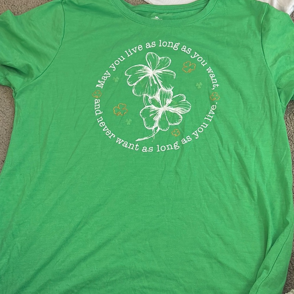 Bright Green Short Sleeve Tee with Shamrock Design